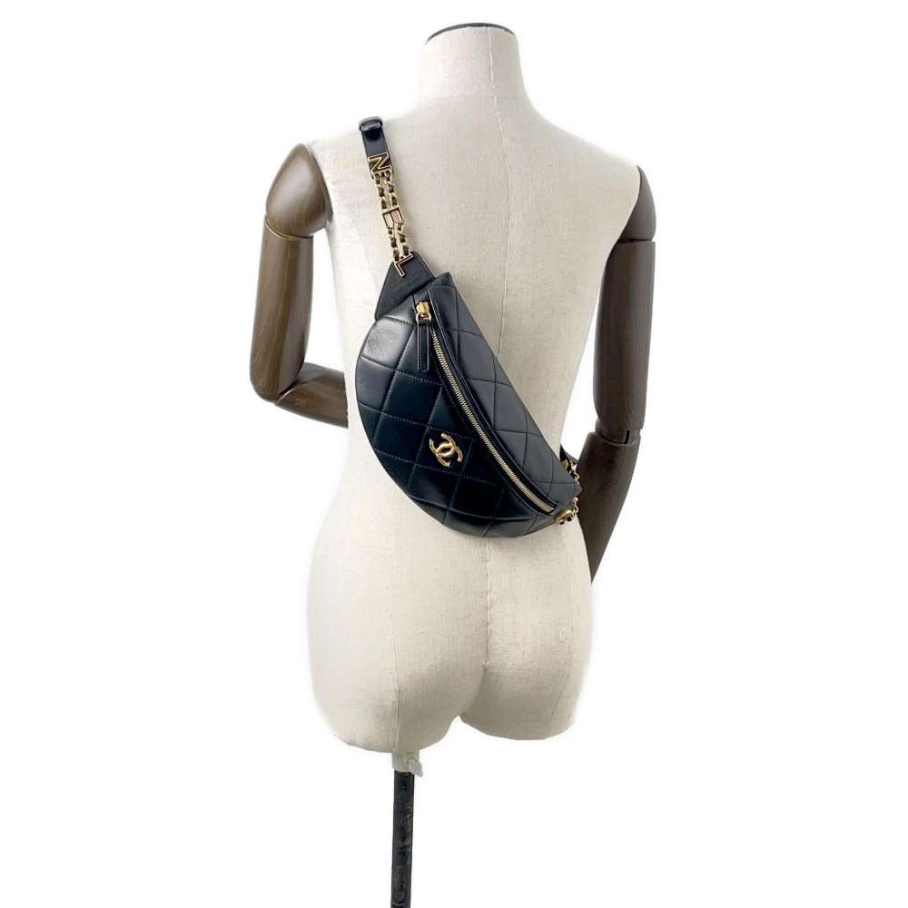 CHANEL Matelasse Waist Bag Crossbody Bag Black AS4860 Lambskin Enamel