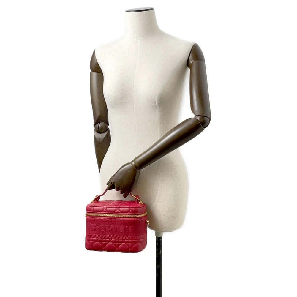 Dior Travel Cannage 2way Vanity Red Lambskin Size Small