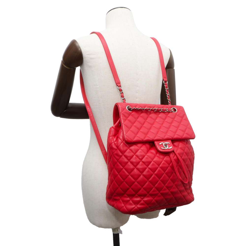 CHANEL Matelasse Urban Spirit Backpack Red A91122 Lambskin Size Large