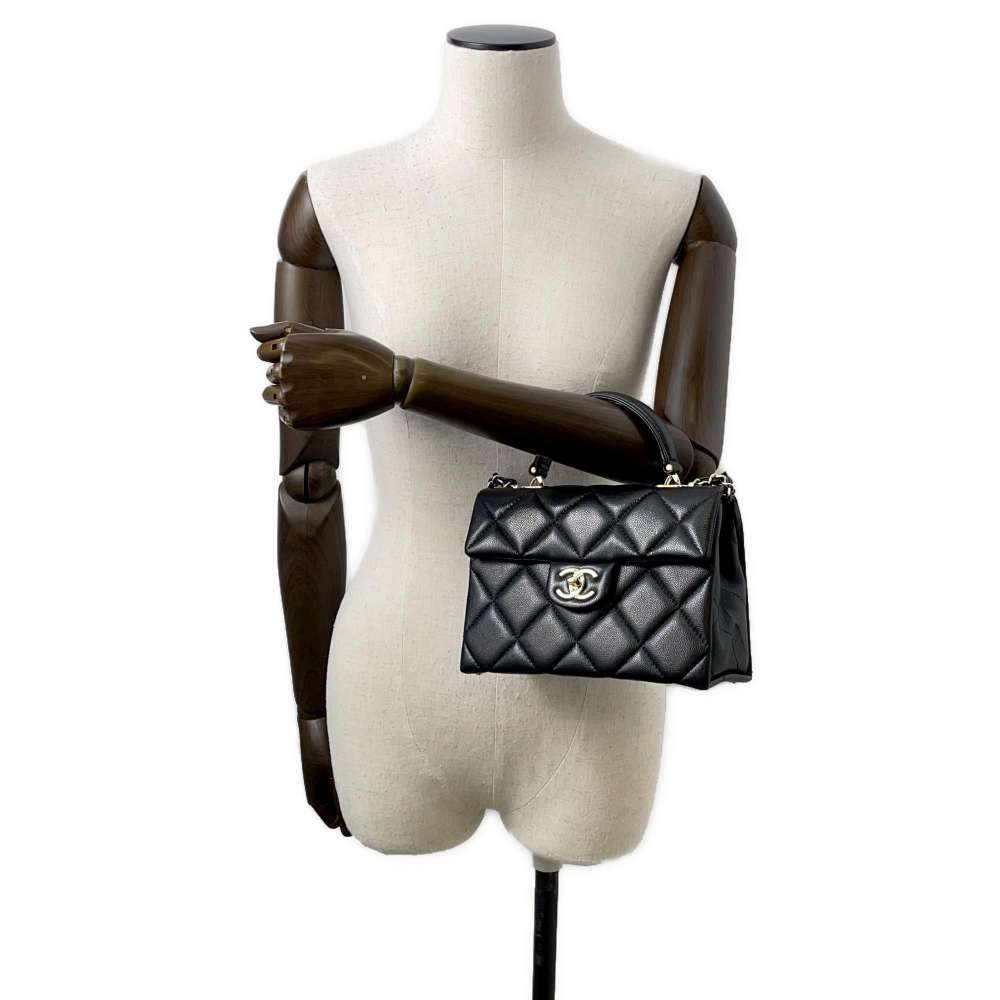 CHANEL Matelasse Top Handle Flap Bag Black AS4711 Caviar Leather Size Mini