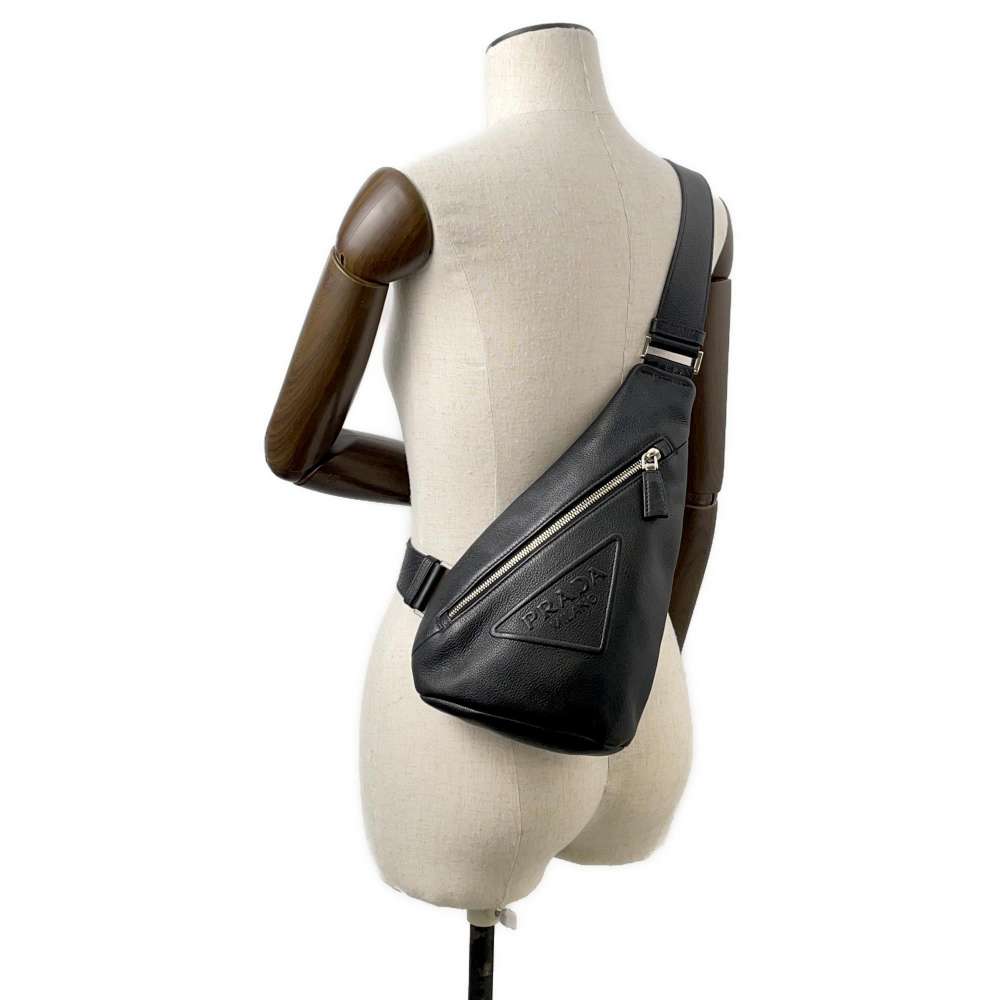 PRADA Triangle Logo Cloth Crossbody Bag Black 2VZ098 Vittero Dino Leather