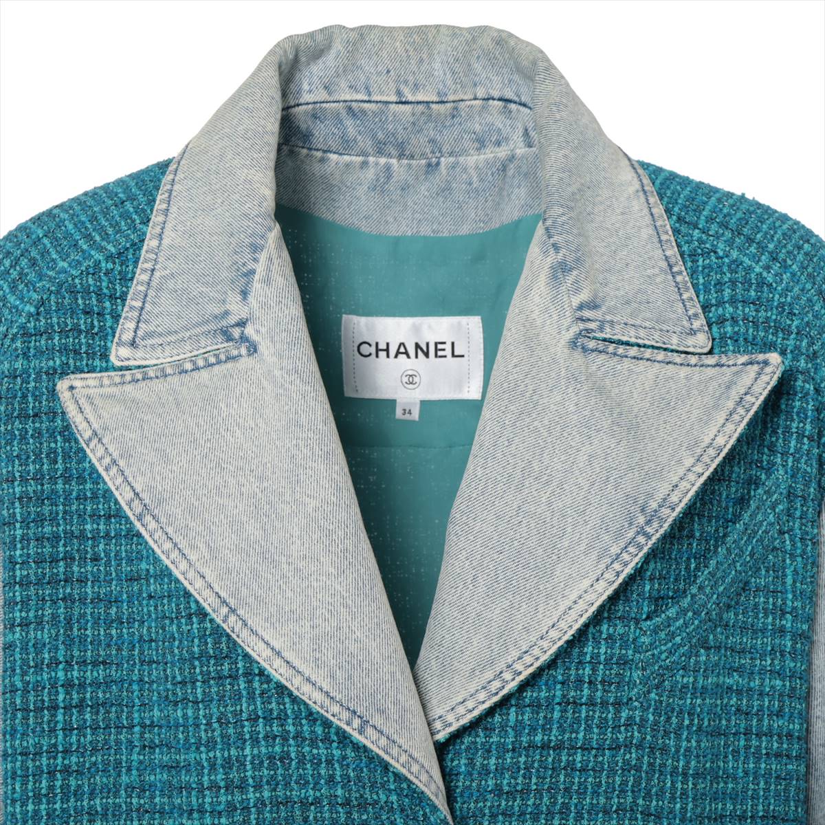 Chanel Cotton X Nylon Denim Jacket 34 Blue P72346V63980 Tweed