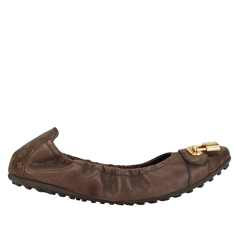 Louis Vuitton Monogram Pamps Flap Shoes Ballet Shoes Brown Leather Louis Vuitton