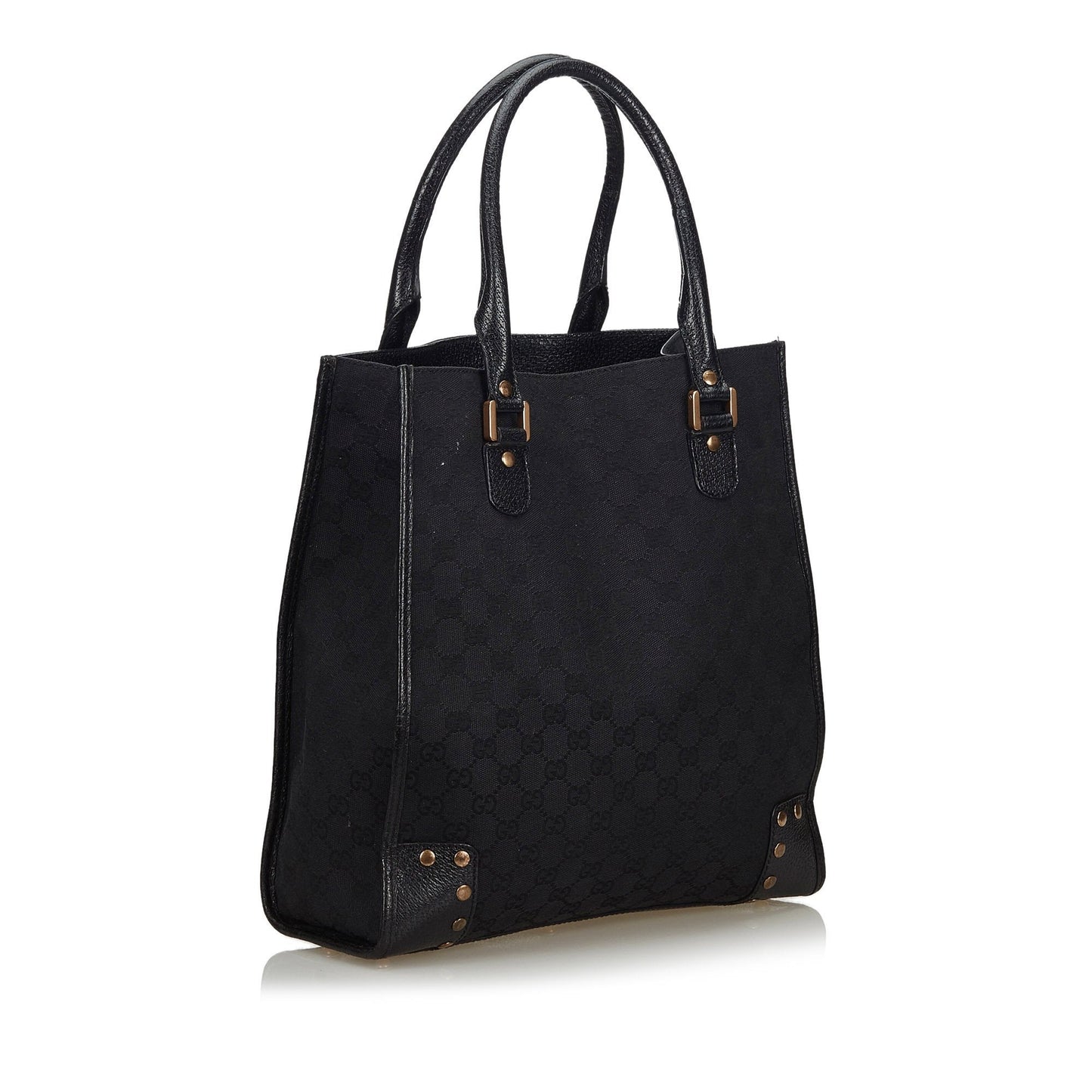 G*G Black Canvas Fabric GG Tote Bag Italy
