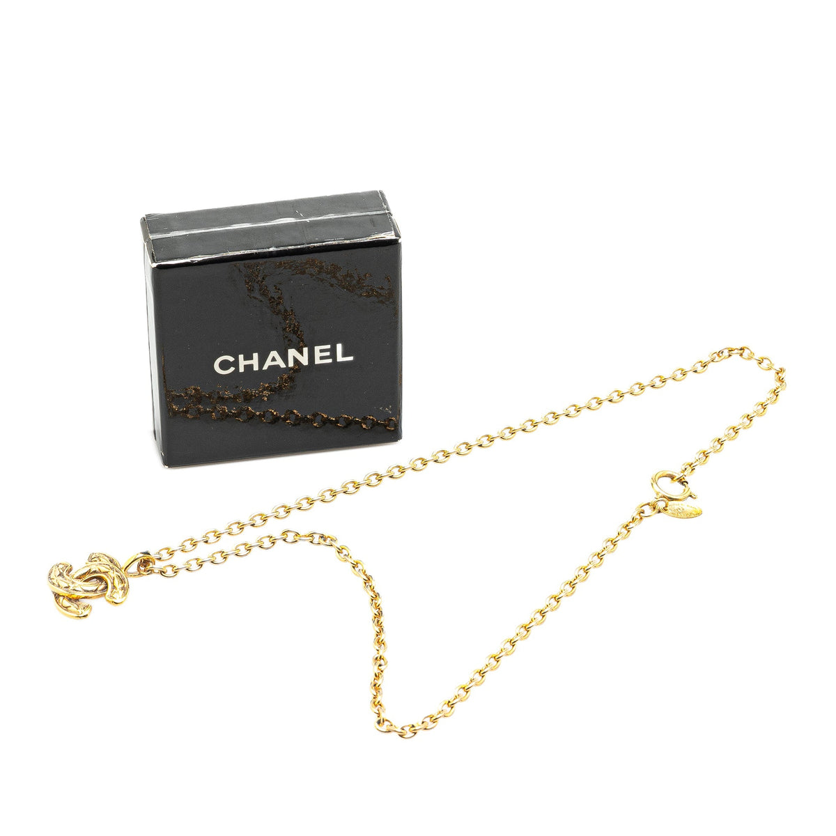 Gold Chanel Gold Plated CC Quilted Pendant Necklace