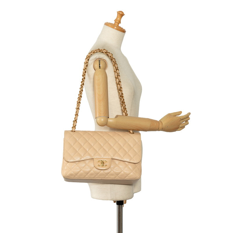 Chanel Matrasse 30 Coco Double Flap Chain Shoulder Bag Beige Caviar S CHANEL
