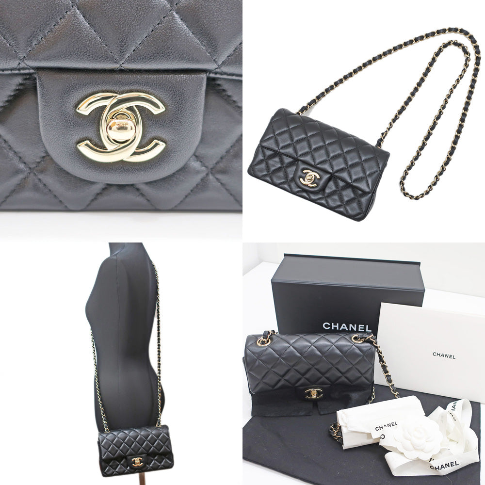 CHANEL Mini Flap Bag 20 Black G GD Chain Shoulderbag Coco Black