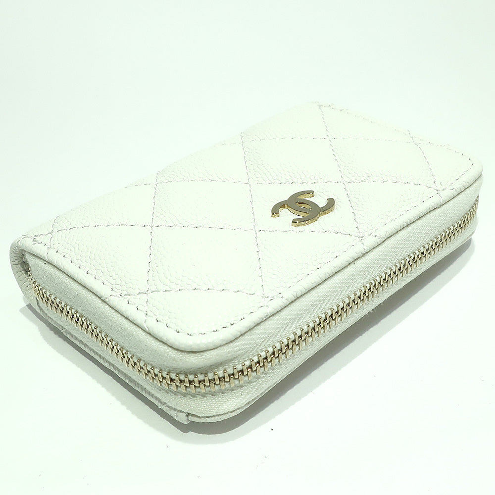 Chanel CoinParts Canopy S White White G 8 Figures Small Leather Round Box