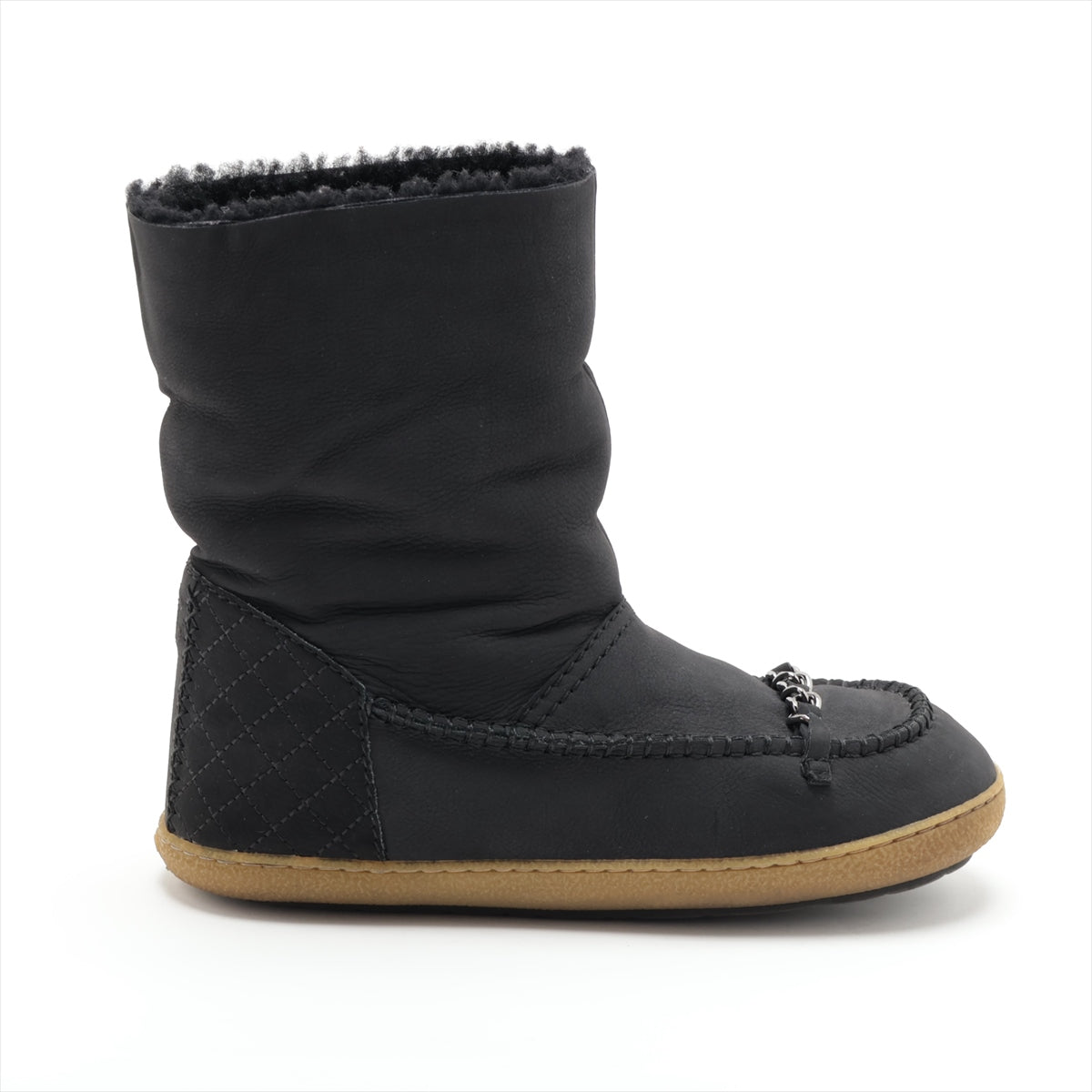 Chanel Coco Mouton x Leather Shoes 36 Black G28739 Chain