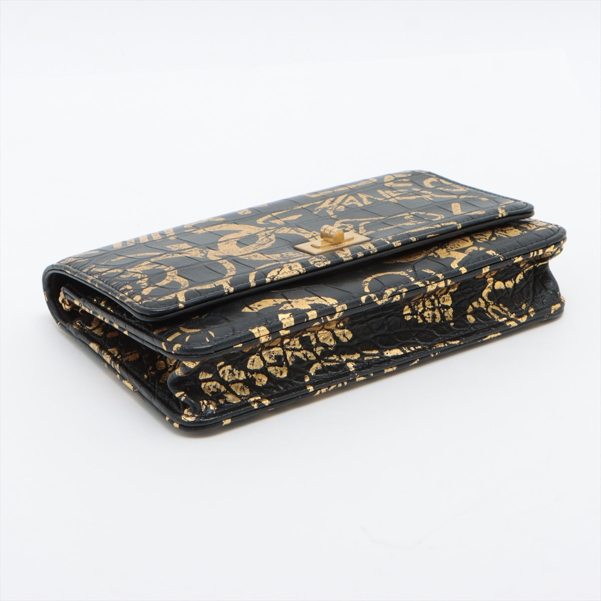 Chanel 2.55 Crocodile Pressed Chain Wallet Black G 28th