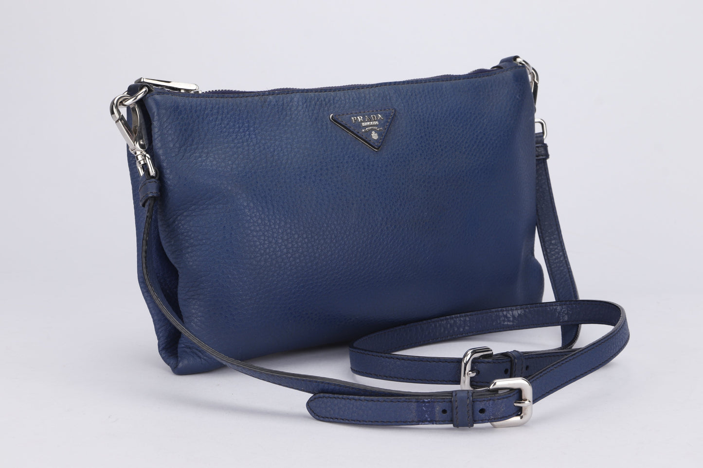 Prada Blue Leather Sling Bag, with Strap, Card & Dust Cover