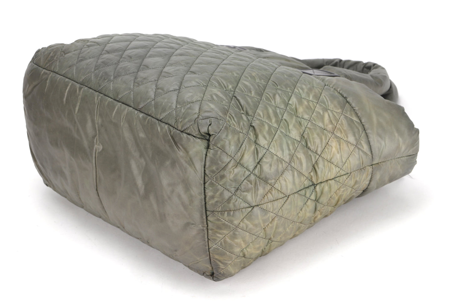 CHANEL COCO COCOON REVERSIBLE TOTE BAG (1358xxxx) ARMY GREEN & GREY NYLON SILVER HARDWARE, NO & DUST COVER