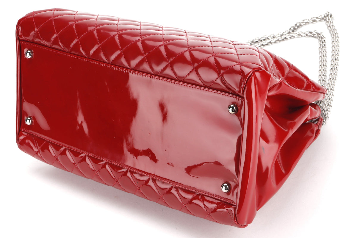 CHANEL MADEMOISELLE (1418xxxx) W 33CM, RED PATENT LEATHER SILVER HARDWARE, WITH & DUST COVER