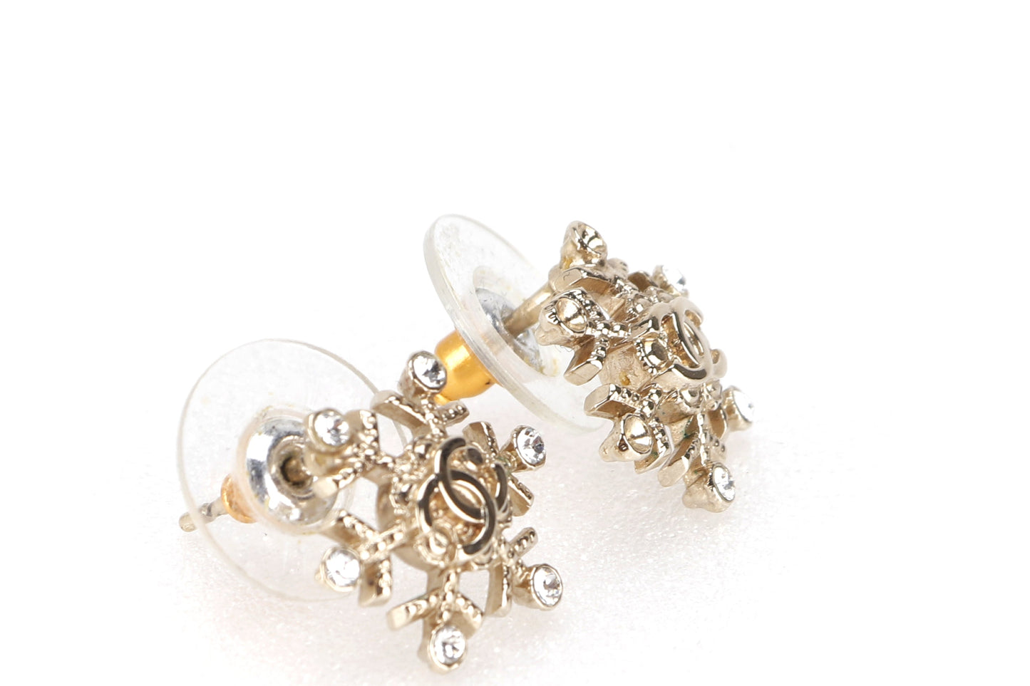 CHANEL CRYSTAL SNOWFLAKE CC GOLD HARDWARE EARRING (SOME MISSING STONES), WITH BOX