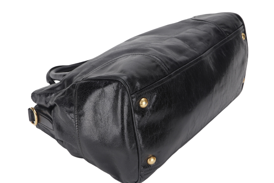 PRADA VITELLO SHINE DOUBLE ZIP BLACK GOLD HARDWARE WITH STRAPS AND DUST COVER