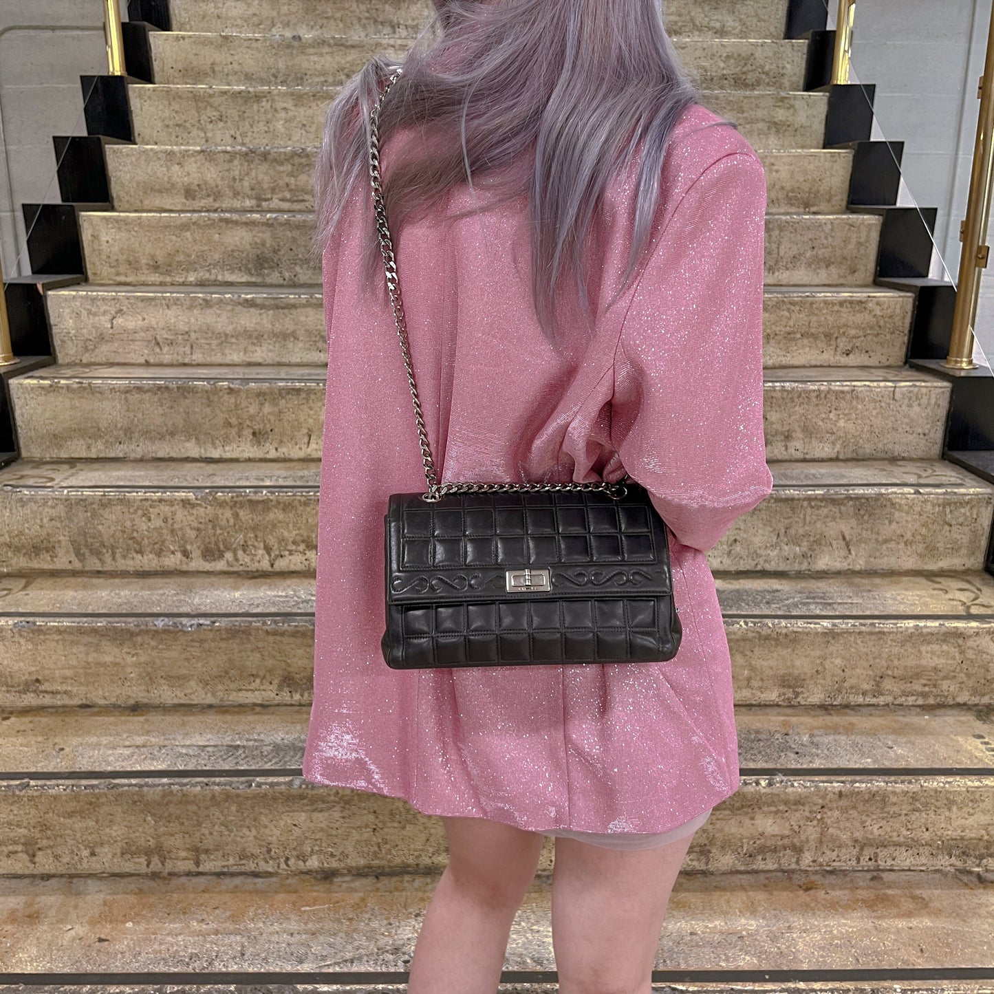 Chanel 2.55 chocolate bar rhinestone chain shoulder Bag