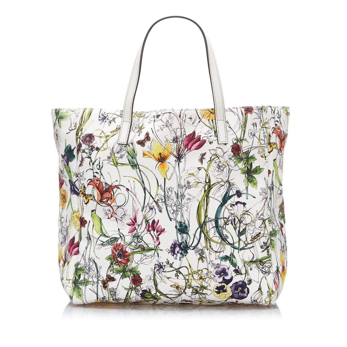 Gucci Tote Bag White Flora Printed Canvas