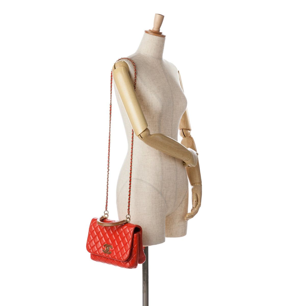 Red Chanel Quilted Lambskin Knock on Wood Satchel
