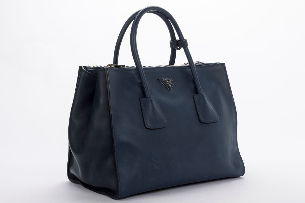 Prada BN2762 Blue Smooth Calf Leather 2 Way Use Bag, with Card, Strap & Dust Cover