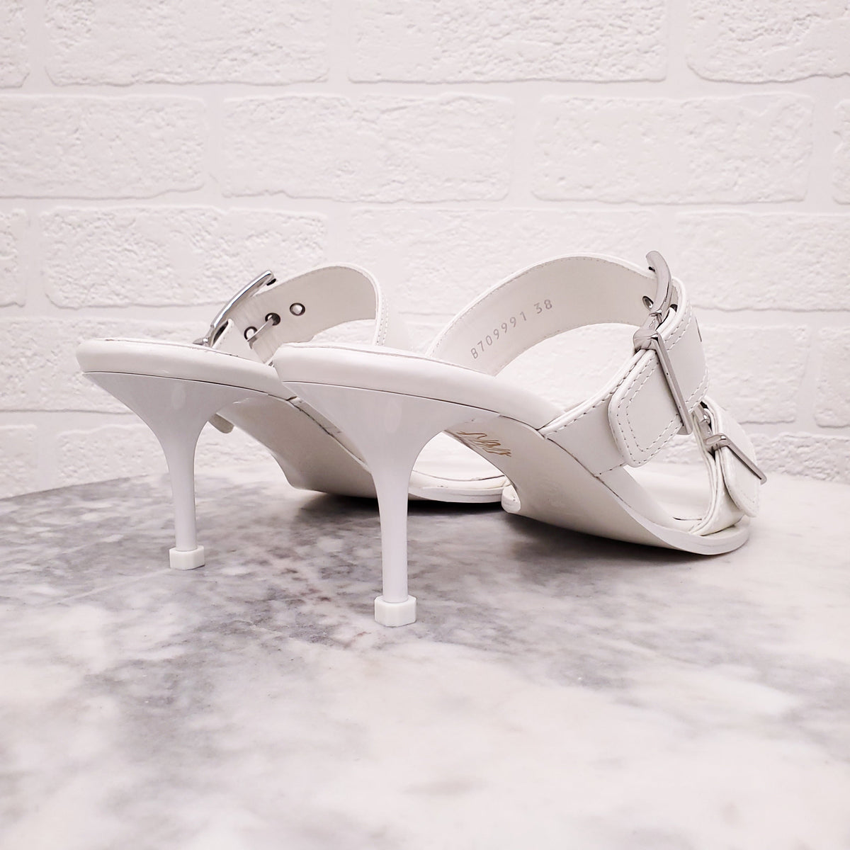ALEXANDER MCQUEEN WHITE PUNK HEELED MULES - SIZE 38