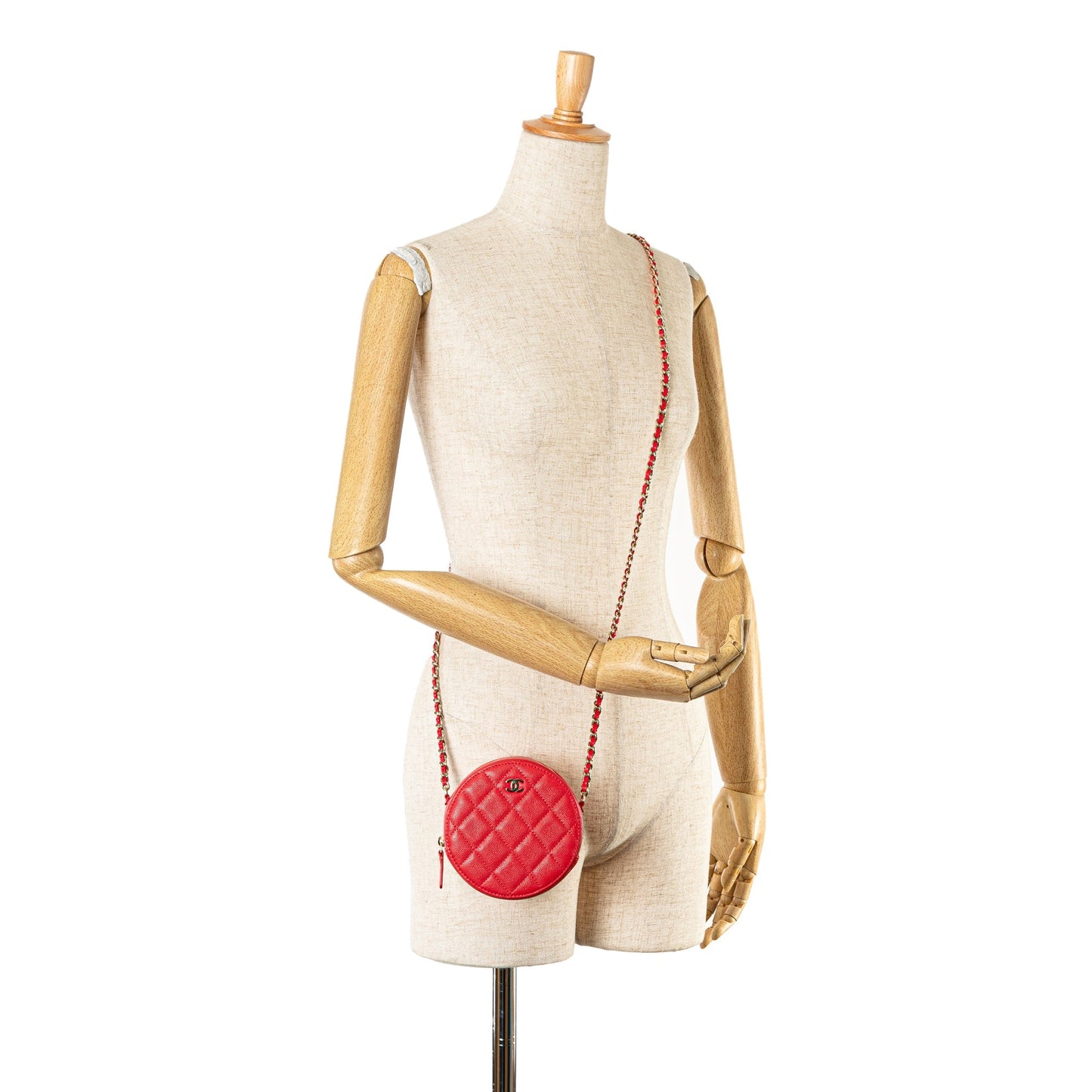 Red Chanel Quilted Caviar Round Clutch With Chain Crossbody Bag