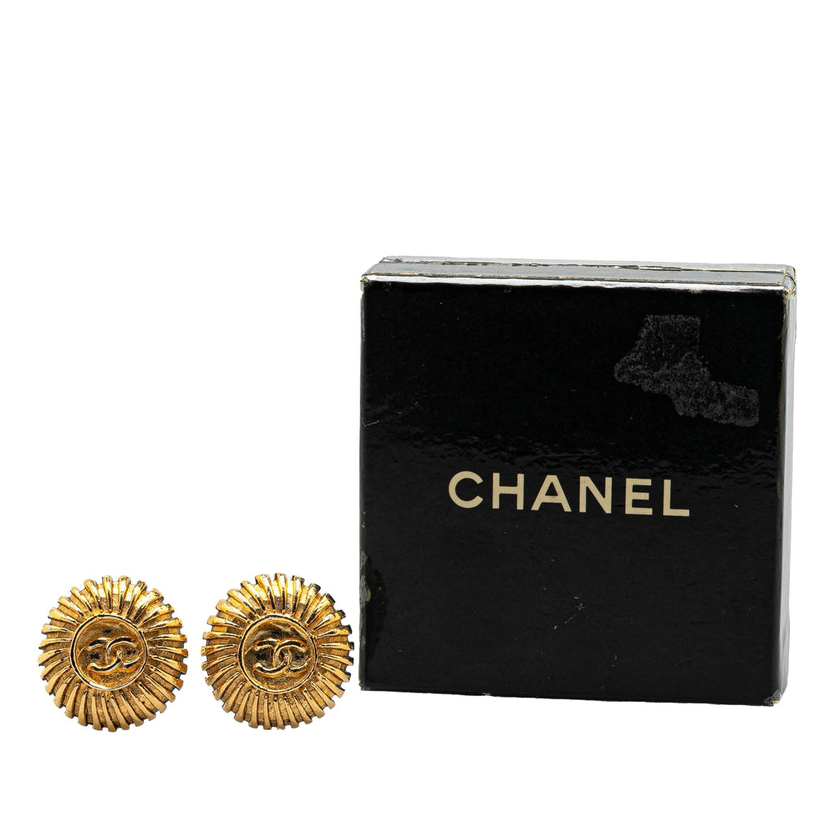 Gold Chanel Gold Plated CC Round Clip on Earrings