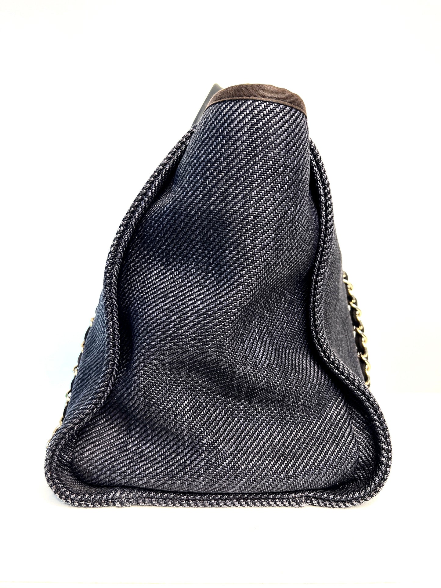 Chanel Deauville Medium Tote Navy Blue Denim Shopping Bag - Preloved