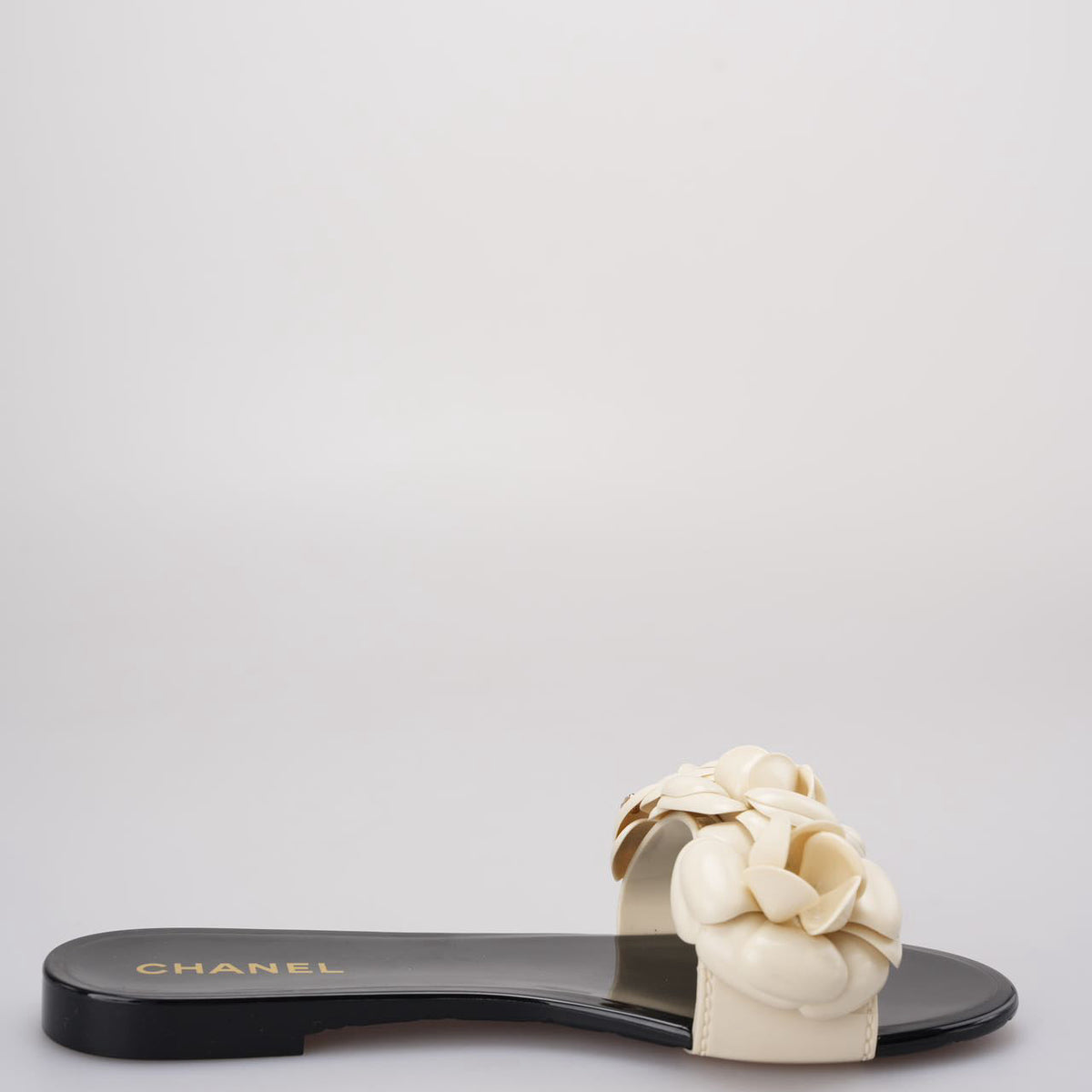 Chanel Black / White Rubber Camellia Flower Slide Sandals Size 36