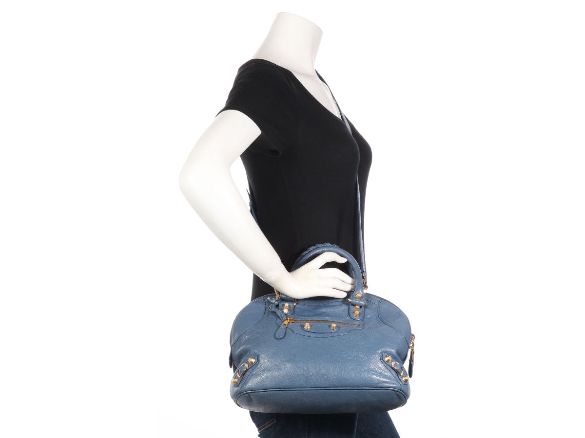 Balenciaga Mini Slate Blue Giant 12 Gold Bowling Bag