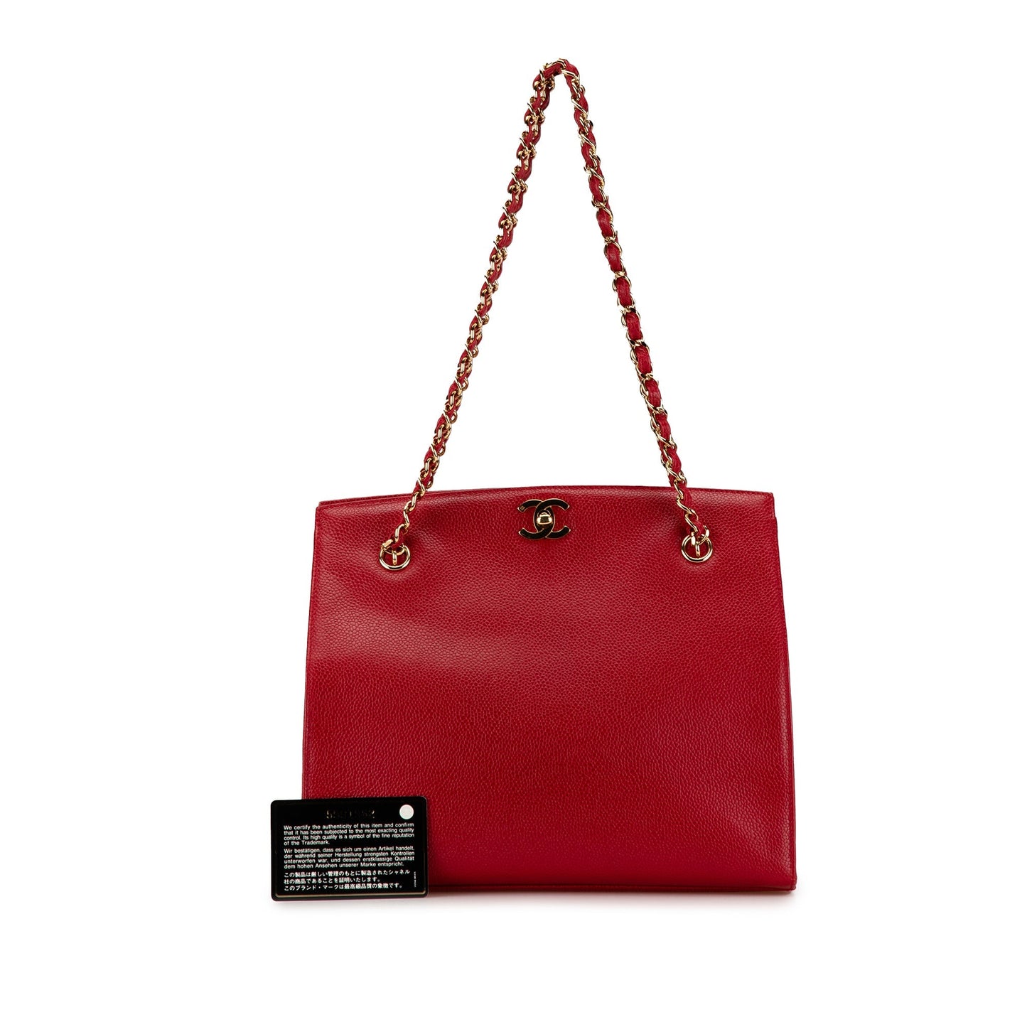 Red Chanel CC Caviar Turn Lock Chain Tote