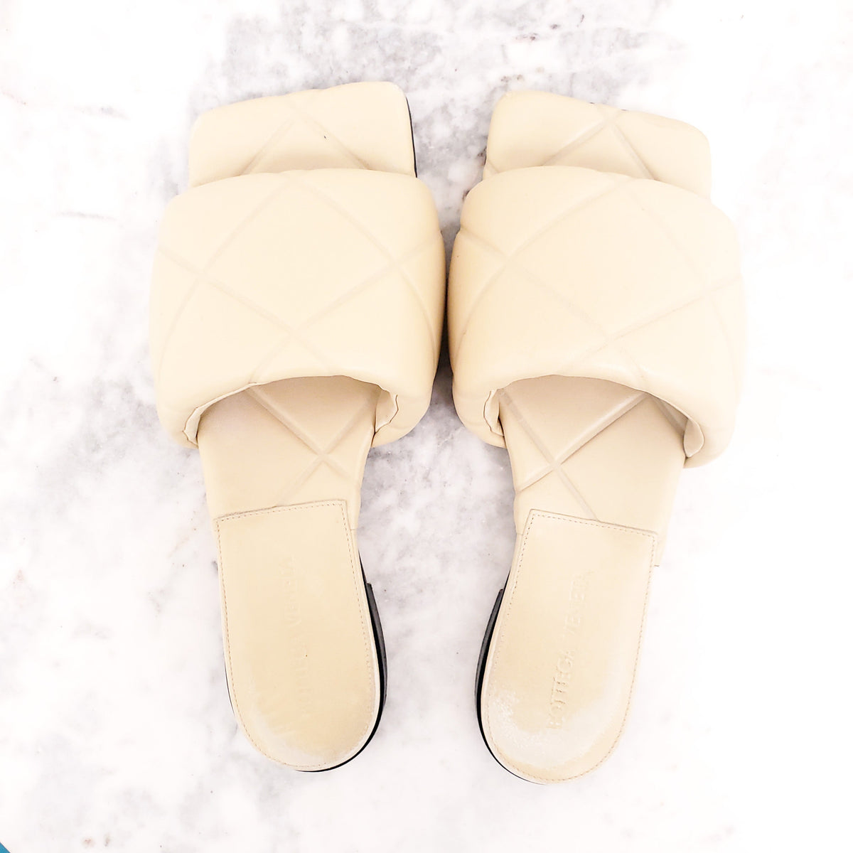 BOTTEGA VENETA NUDE QUILTED SLIDES - SIZE 36