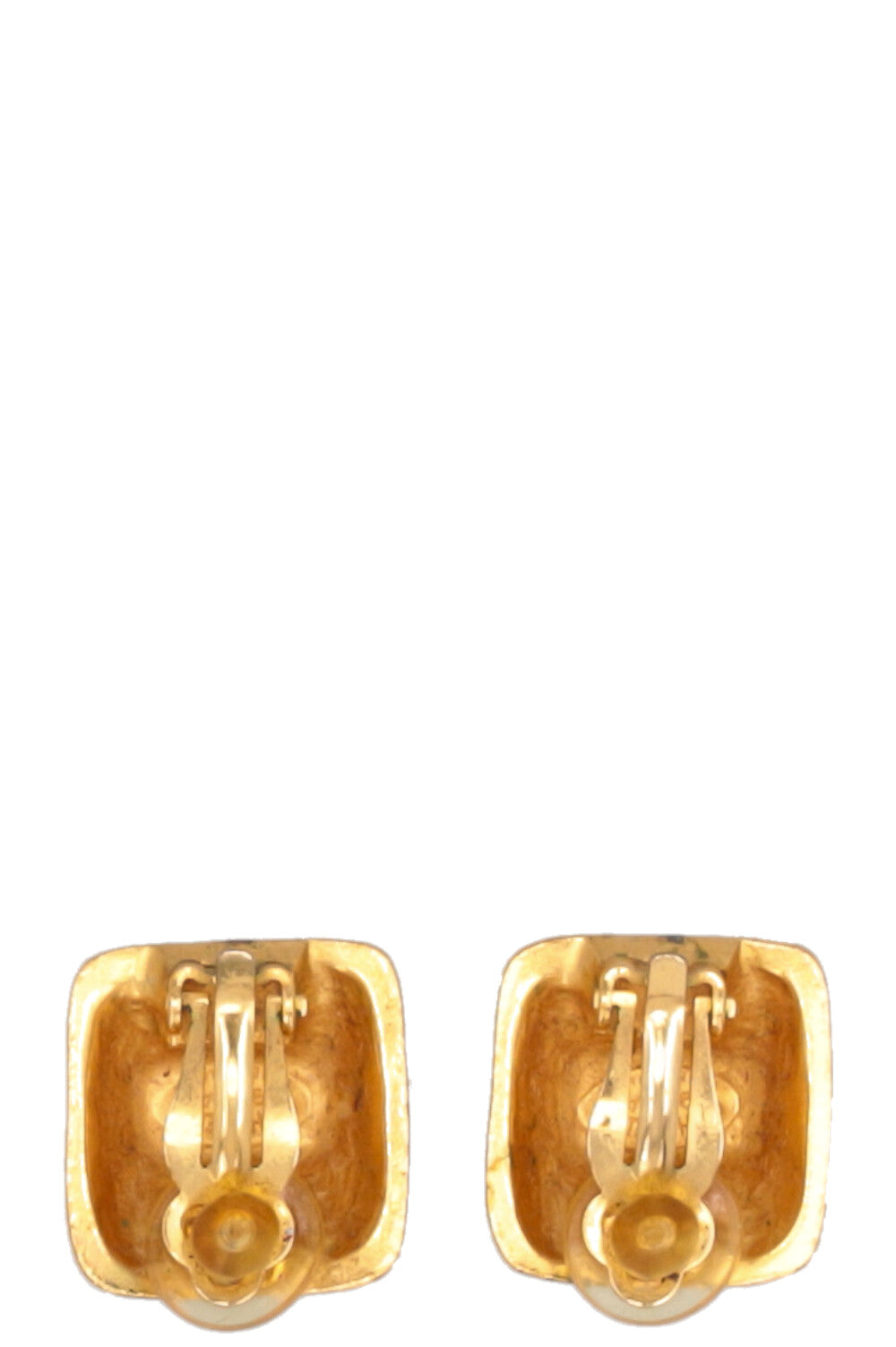 CHANEL 1999 CC Square Ear Clips Gold