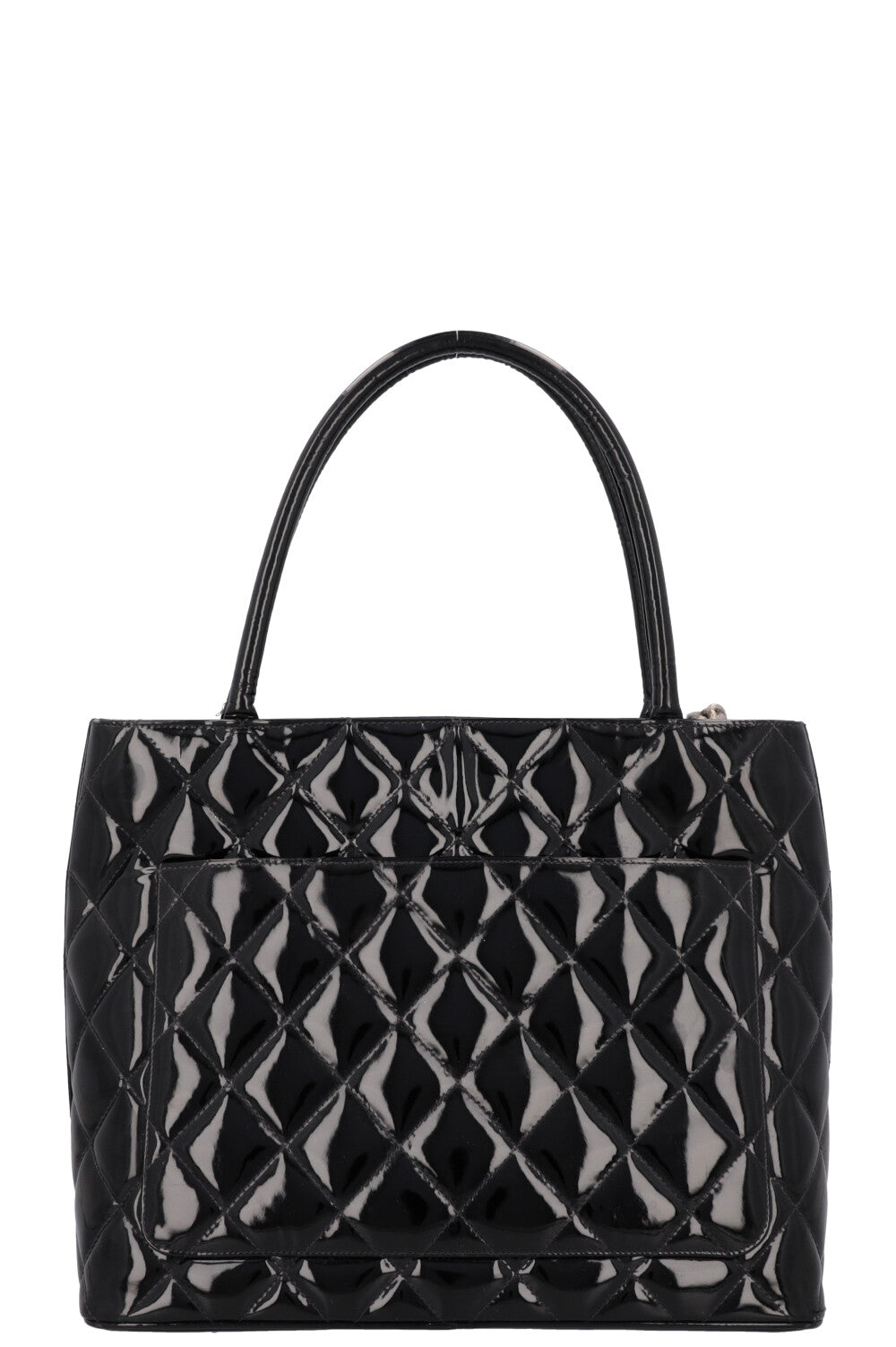 CHANEL Medaillon Tote Bag Patent Black