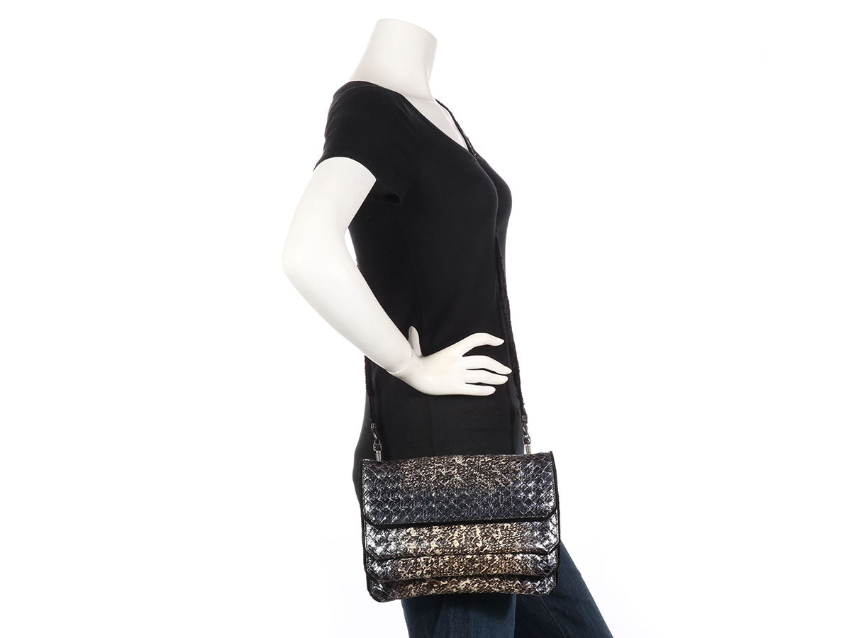 Bottega Veneta Iridescent Snakeskin Three-Flap Clutch