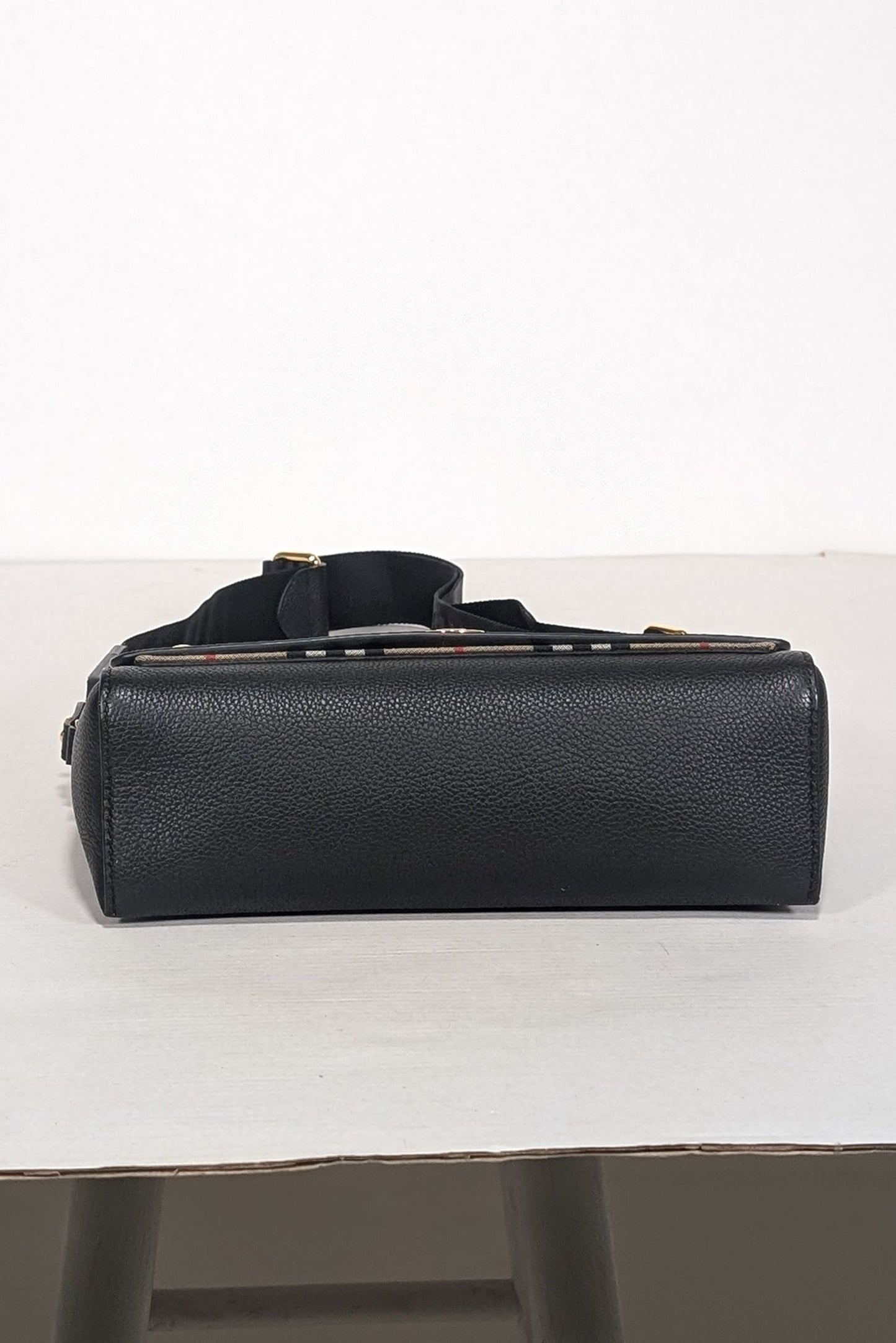 Burberry - Black Leather & Vintage Check Note Crossbody Bag