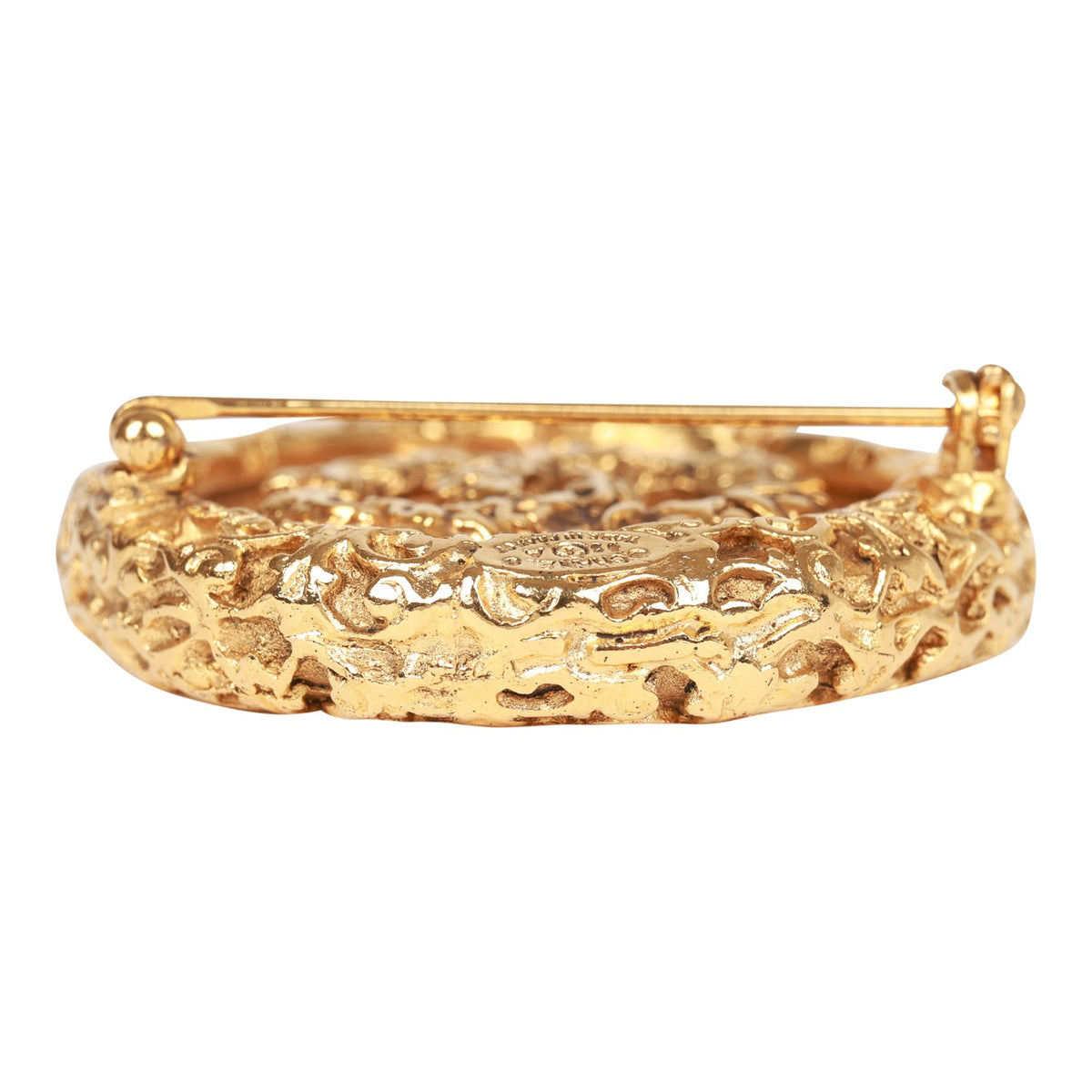 Vintage Chanel 24K Gold Plated Gold Tone CC Lava Textured Brooch