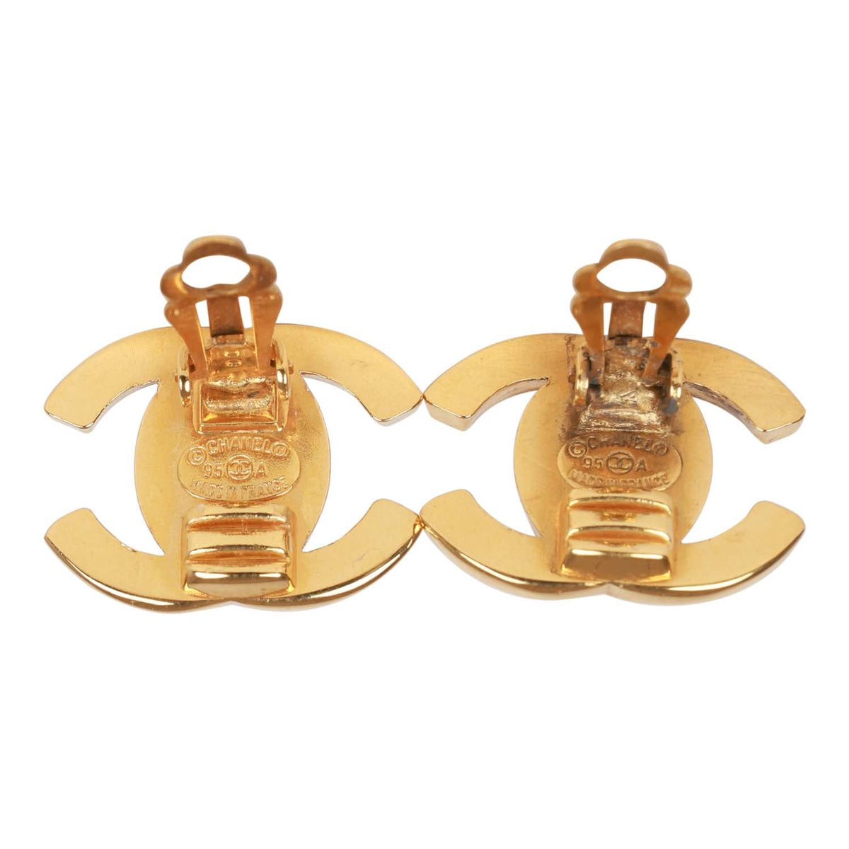 Vintage Chanel 24K Gold Plated Iconic CC Turn Lock Clip Earrings