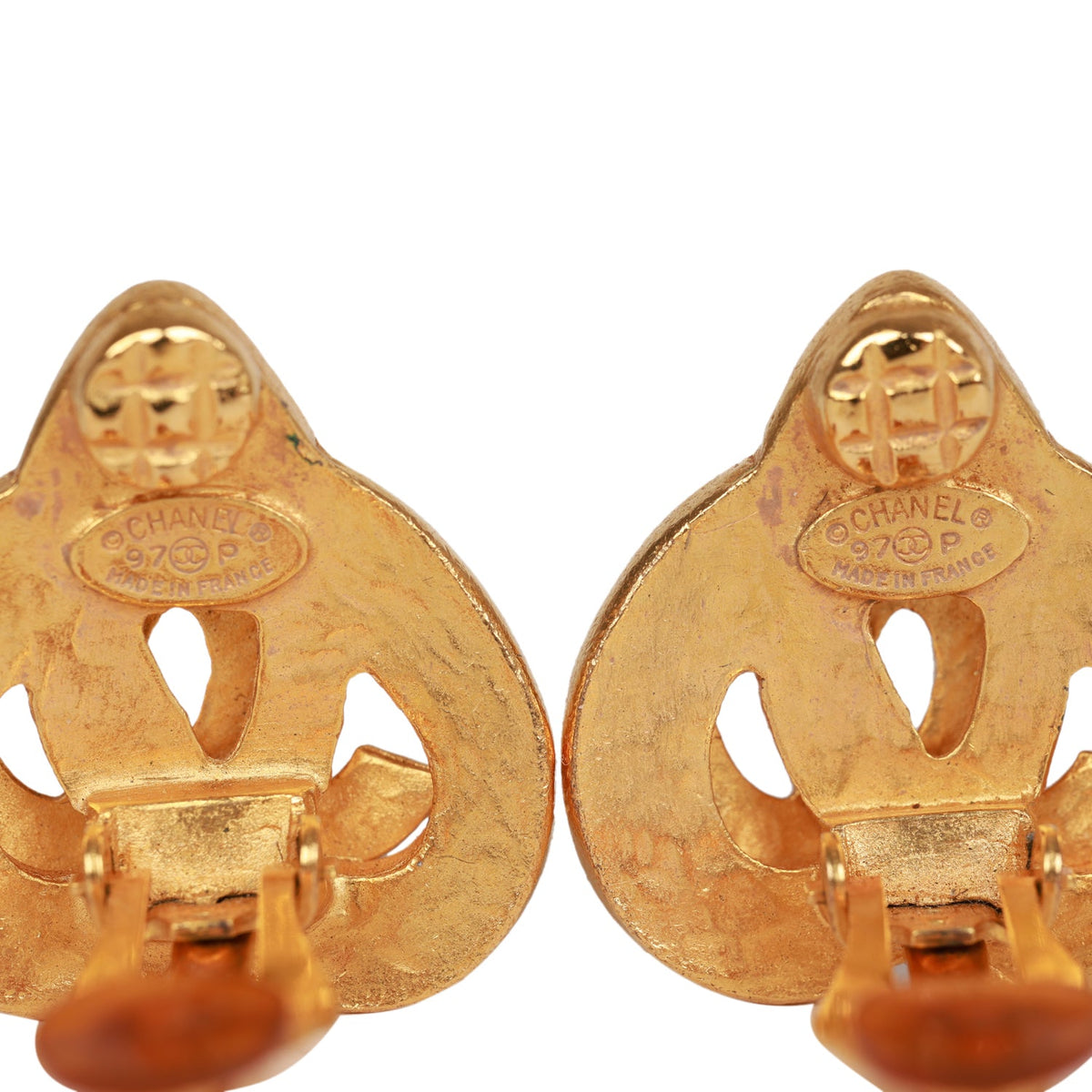 Vintage Chanel 24K Gold Plated CC Heart Earrings