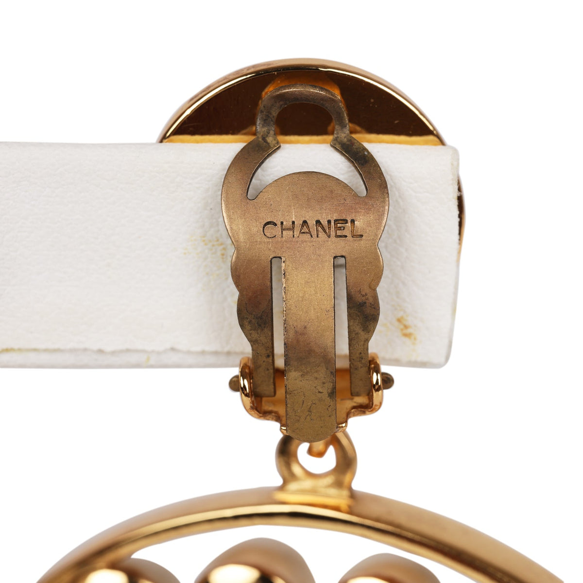 Vintage Chanel 24K Gold Plated Jumbo No. 5 Faux Pearl Dangle Earrings