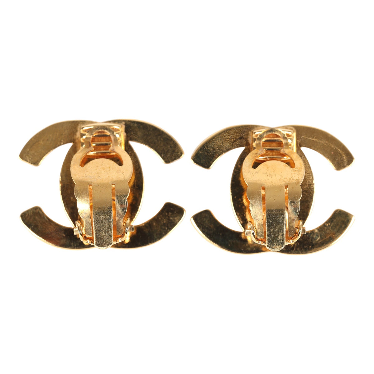 Vintage Chanel 24K Gold Plated Large CC Turnlock Earrings