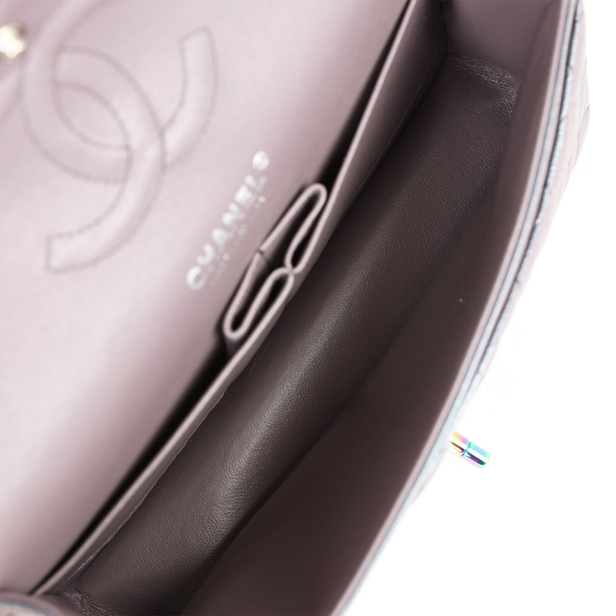 Chanel Medium Classic Double Flap Bag Iridescent Purple Mermaid Goatskin Rainbow Hardware