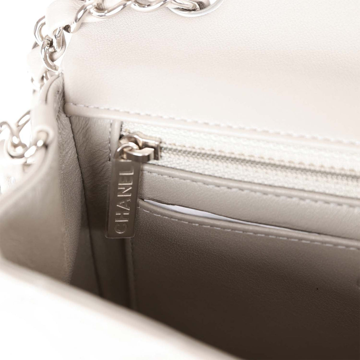 Chanel Mini Rectangular Flap Grey Lambskin Silver Hardware