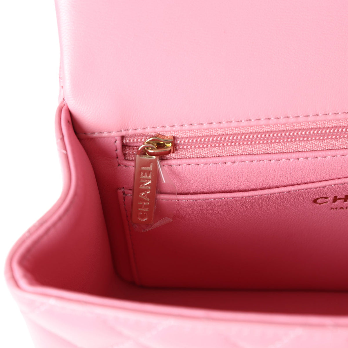 Chanel Mini Rectangular Flap Top Handle Dark Pink Lambskin Light Gold Hardware