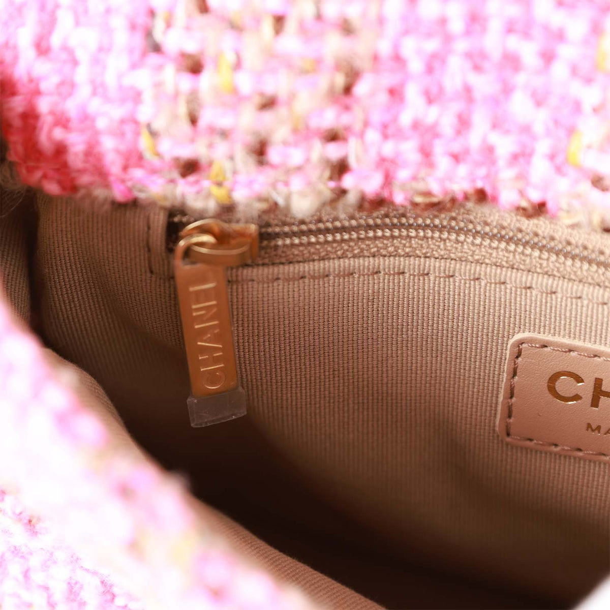Chanel Small Elegant Chain Flap Bag Pink and Beige Tweed Gold Hardware