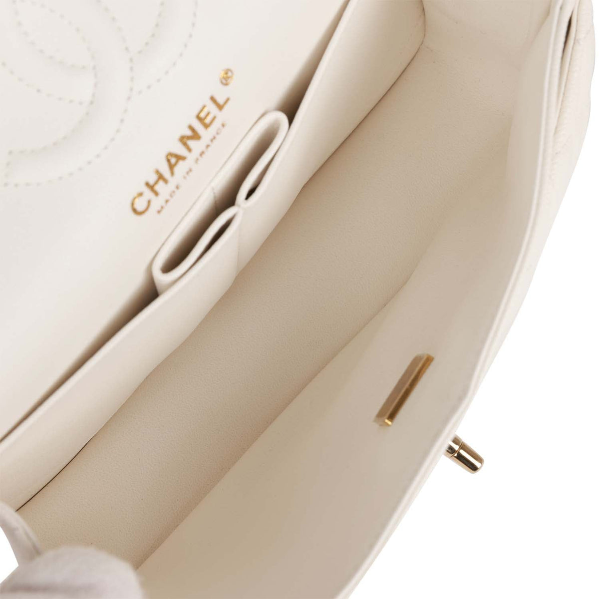 Chanel Small Classic Double Flap Bag White Caviar Light Gold Hardware