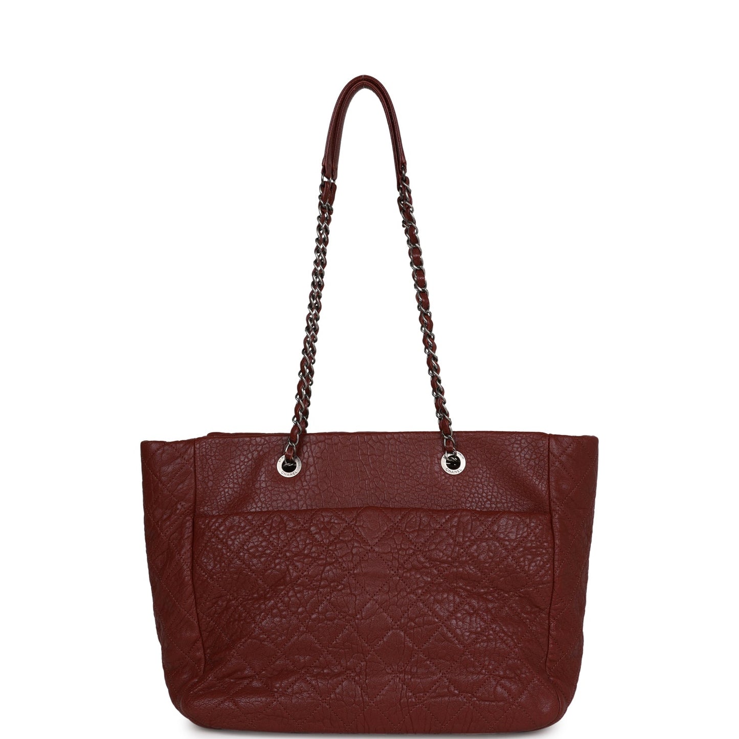 Chanel Large Duo Tote Bag Burgundy Calfskin Ruthenium Hardware