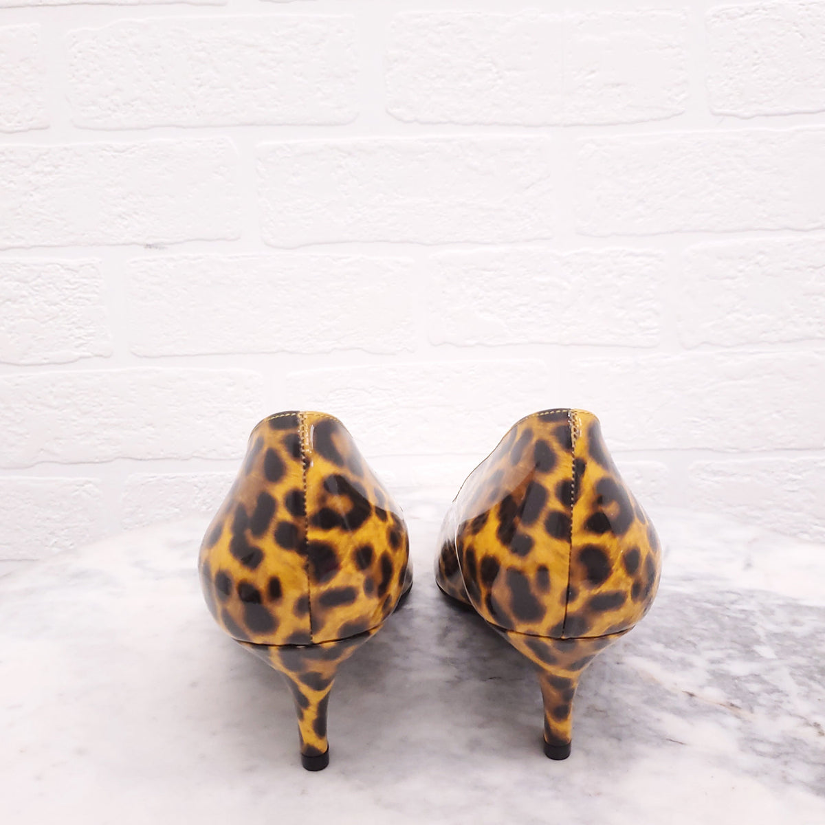 CASADEI LEOPARD PATENT KITTEN HEELS - SIZE 37