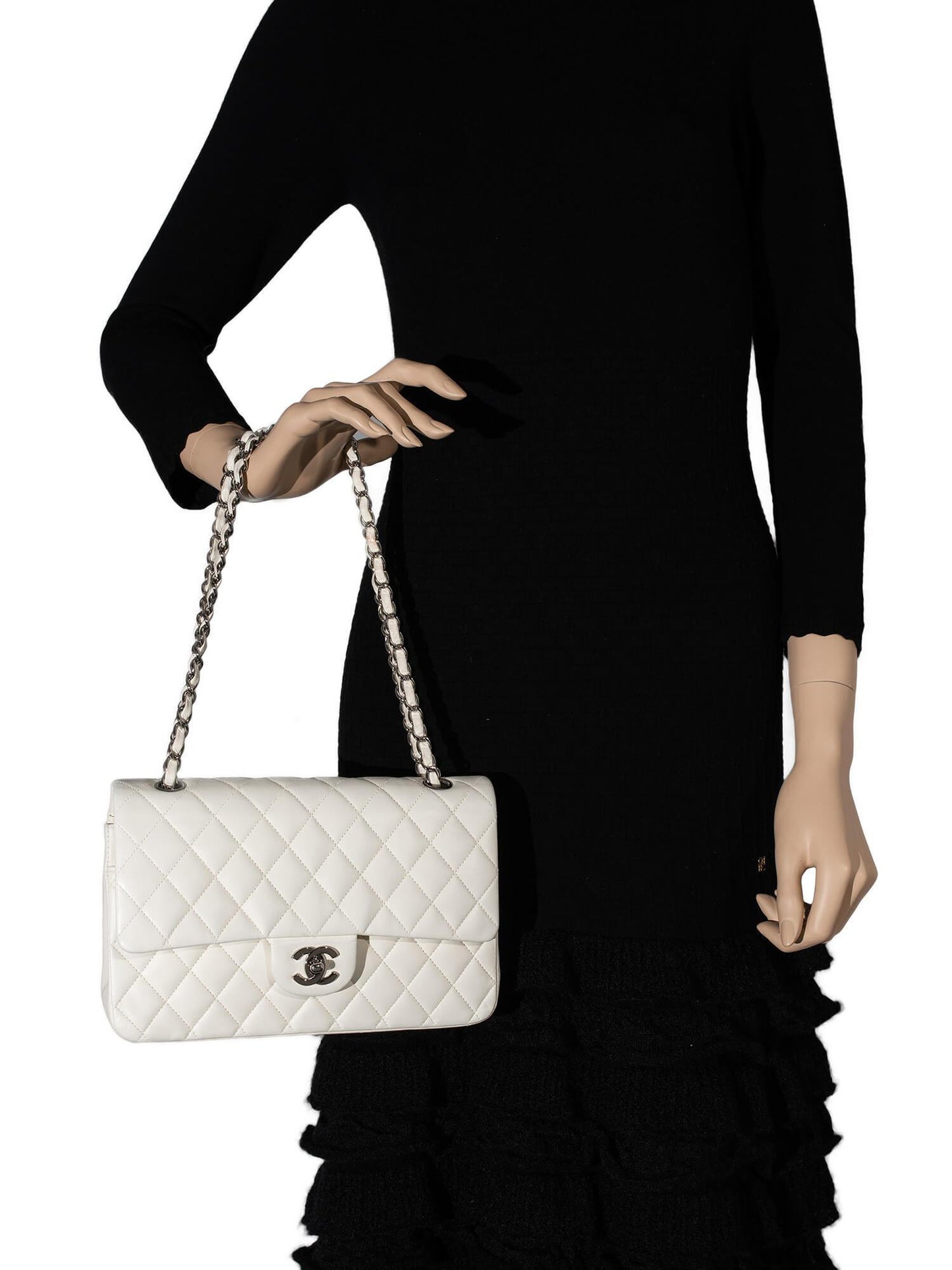 Chanel . Quilted Leather Medium Double Flap Bag Off White