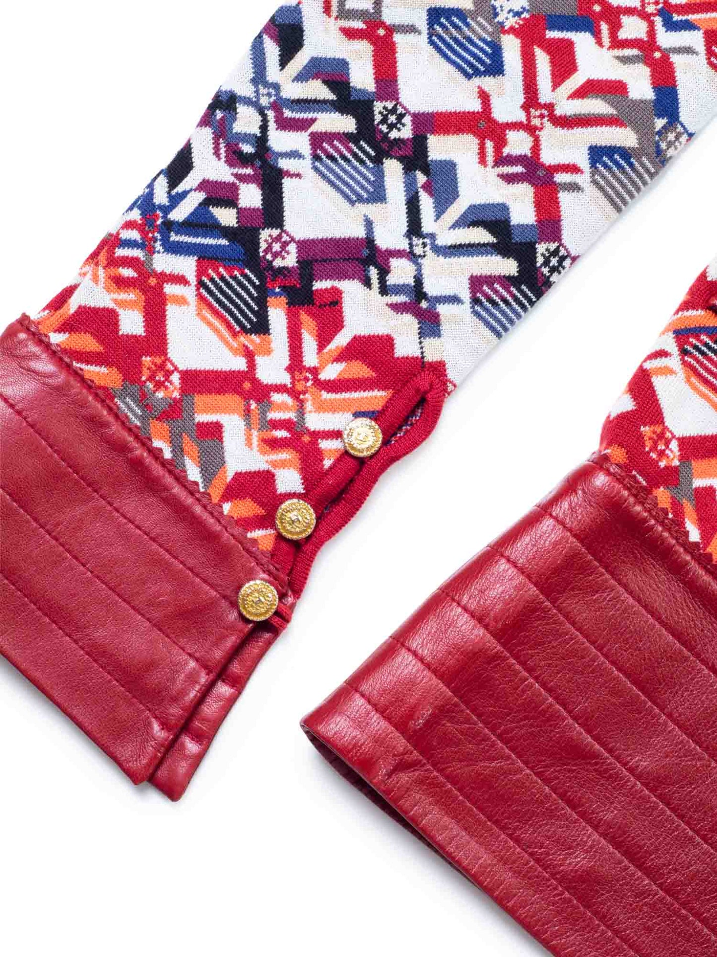 Chanel CC Logo Knit Leather Jacket Red