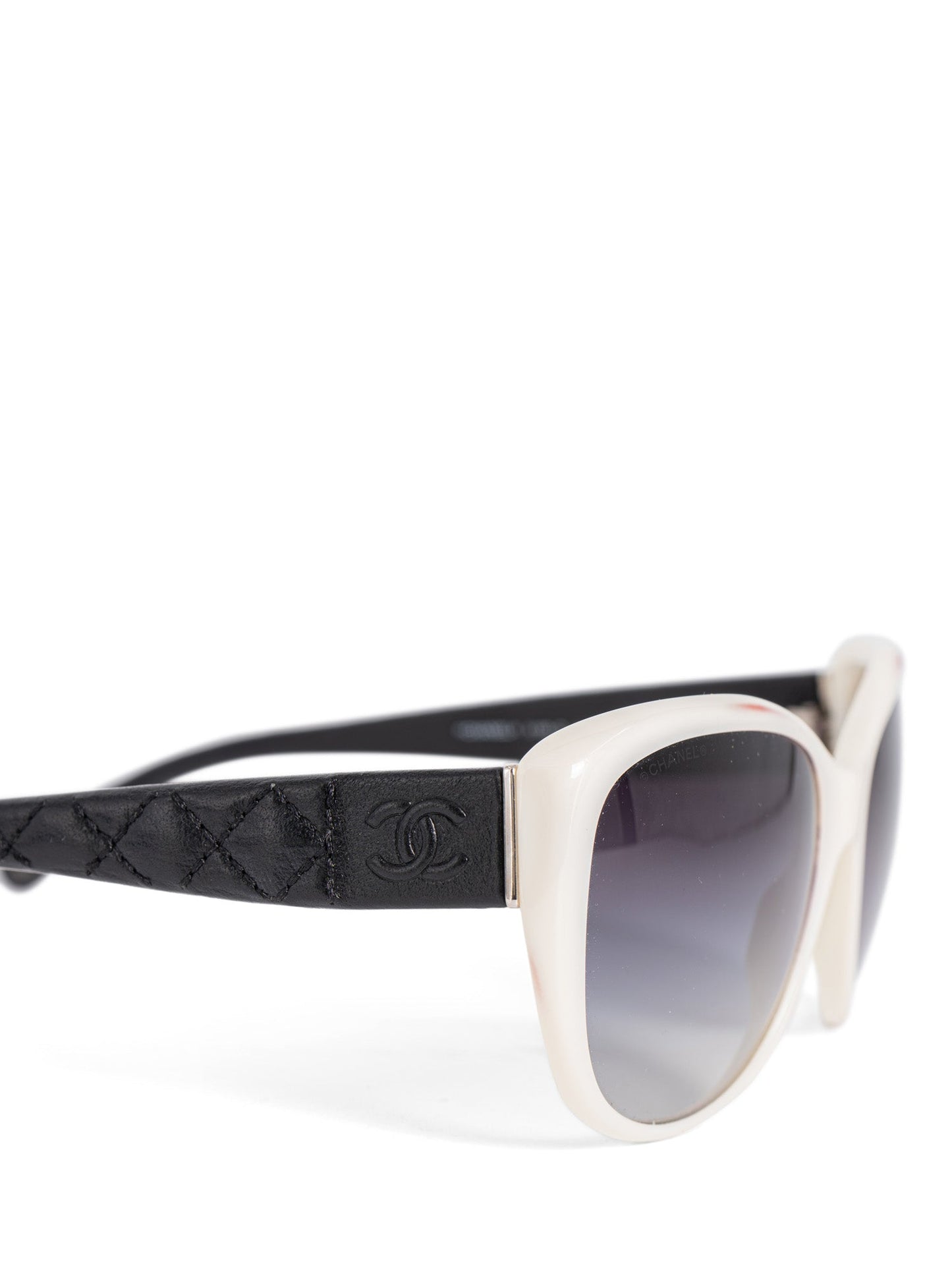 Chanel CC Logo Leather Sunglasses Black White